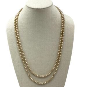 Long Pearl Necklace Double Strand Corded Beads Pearls Box Clasp Closure 59"